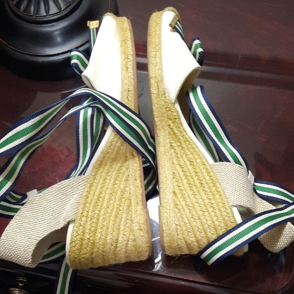 Lauren Ralph Lauren Cream and Green Espadrille Wedges - Picture 3 of 7